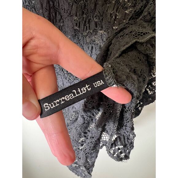 Surrealist gray and off white lace blouse fits like a medium - Picture 3 of 3